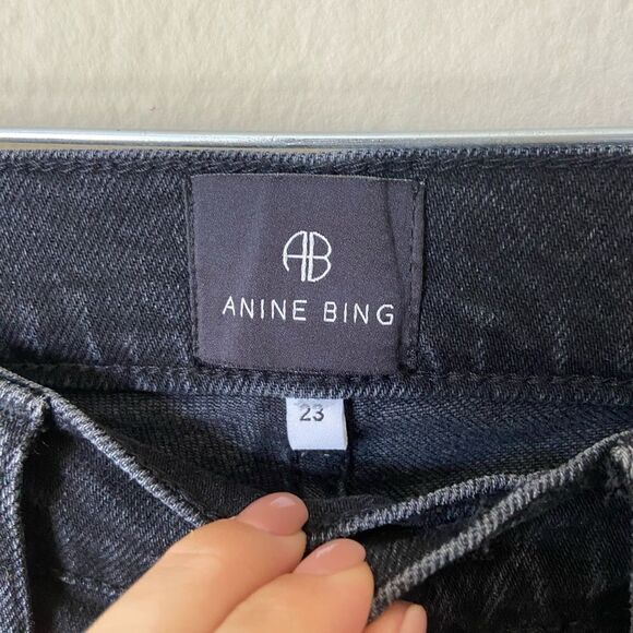 NWT Anine Bing Tristen Skinny Black Jeans Stoned Flare Mid Rise Size 23 - Picture 11 of 12